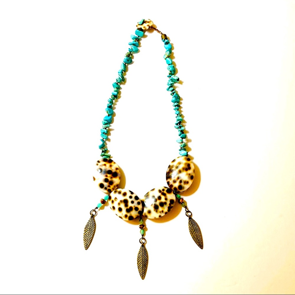 Handmade “The Four Cowries” Turquoise Shell Statement Necklace
